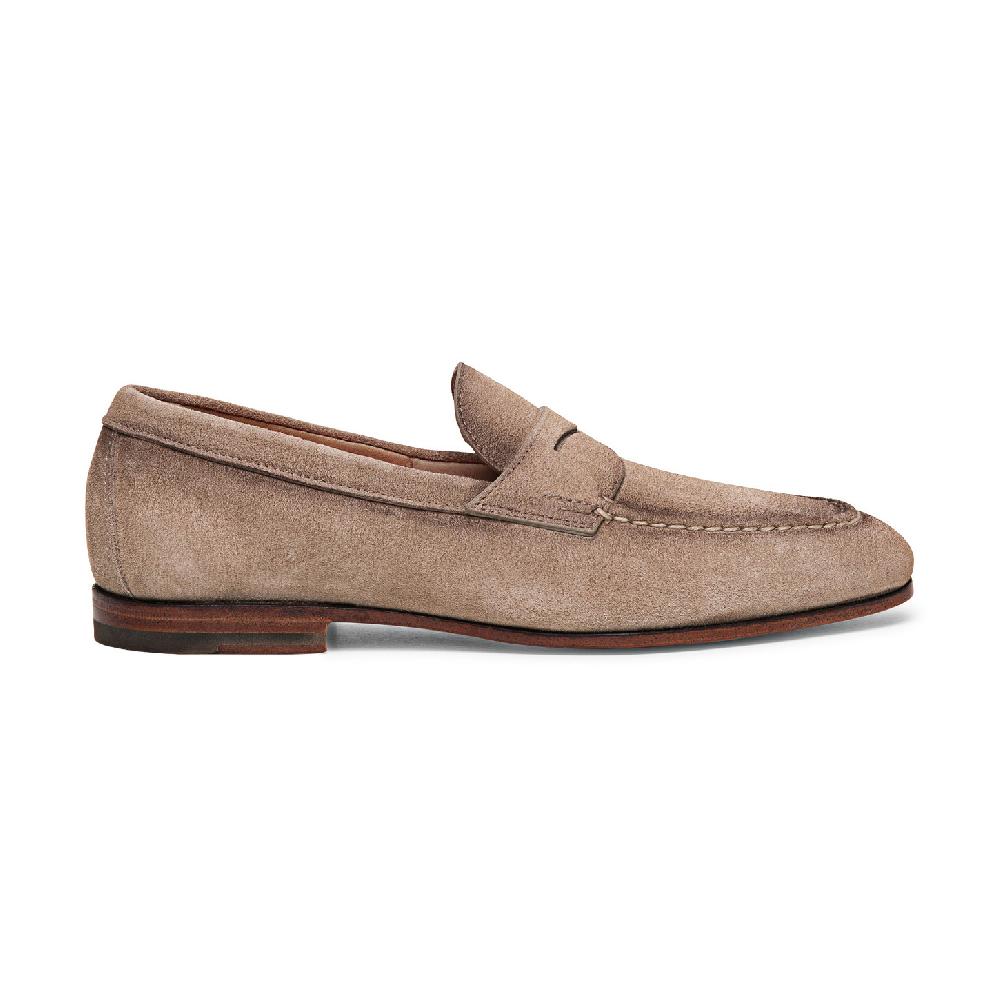 Santoni Mocassino penny da uomo in suede beige