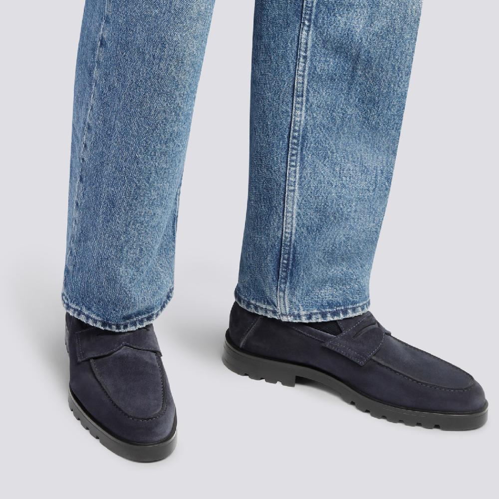 Santoni Mocassino Penny Da Uomo In Suede Blu