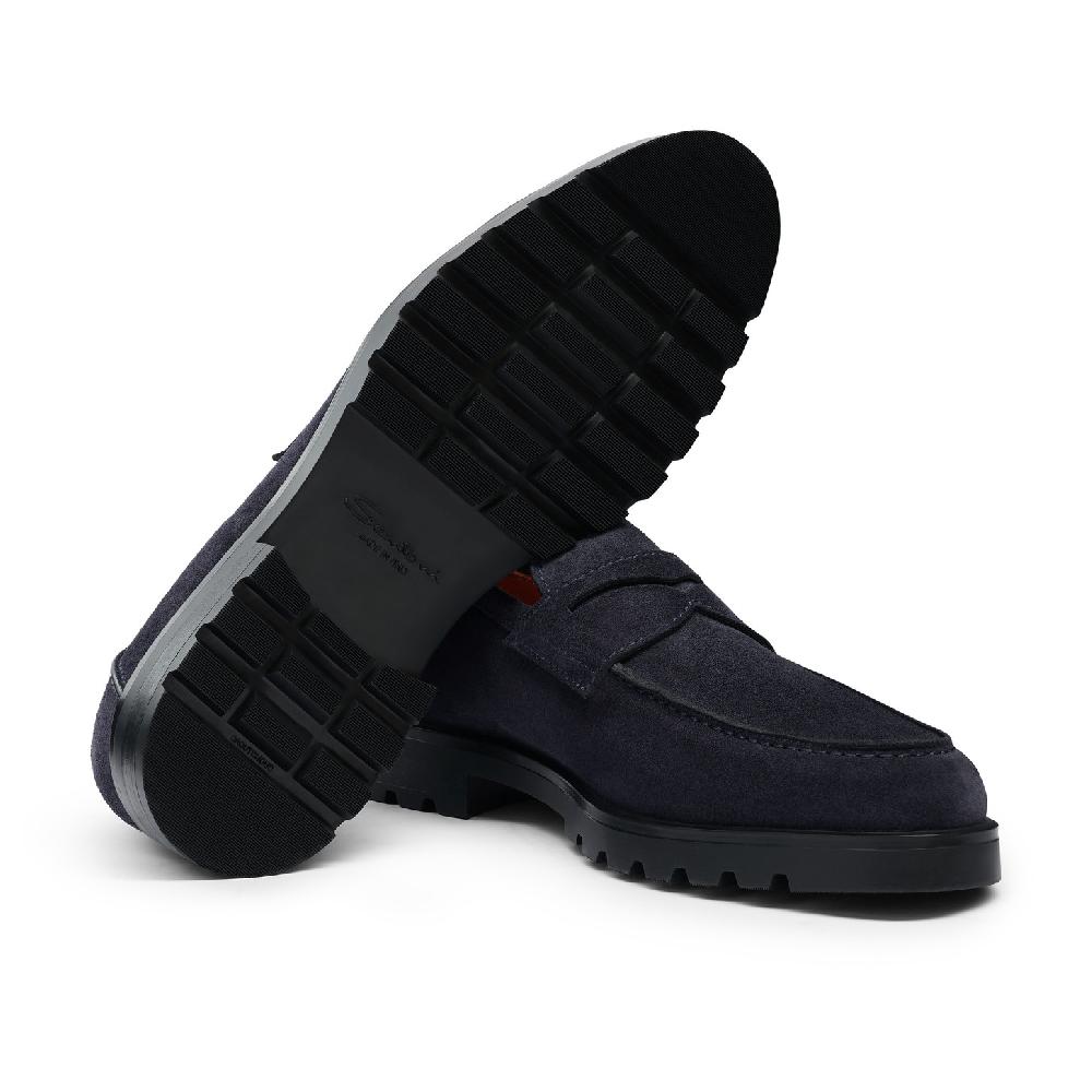 Santoni Mocassino Penny Da Uomo In Suede Blu