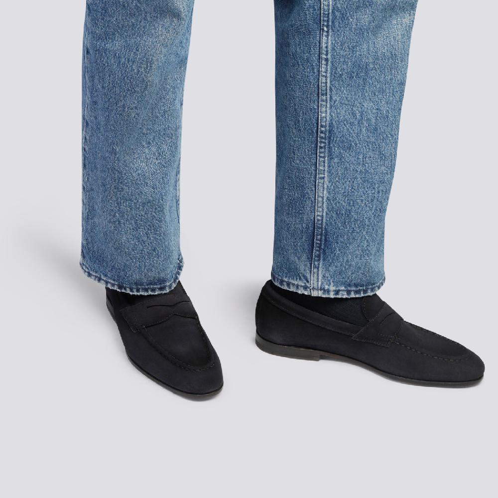 Santoni Mocassino Penny Da Uomo In Suede Blu