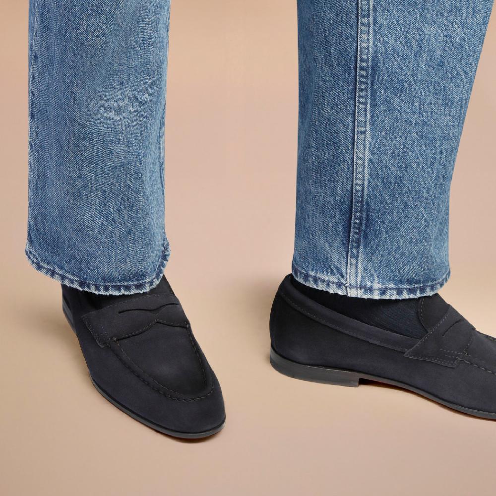 Santoni Mocassino Penny Da Uomo In Suede Blu