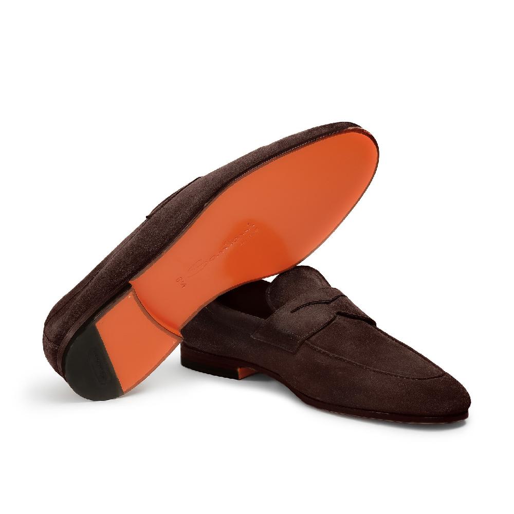 Santoni Mocassino Penny Da Uomo In Suede Marrone