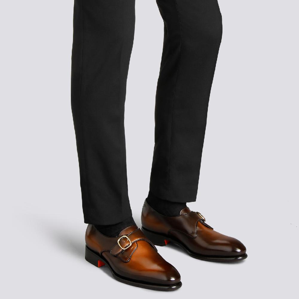 Santoni Mono Fibbia Da Uomo In Pelle Marrone