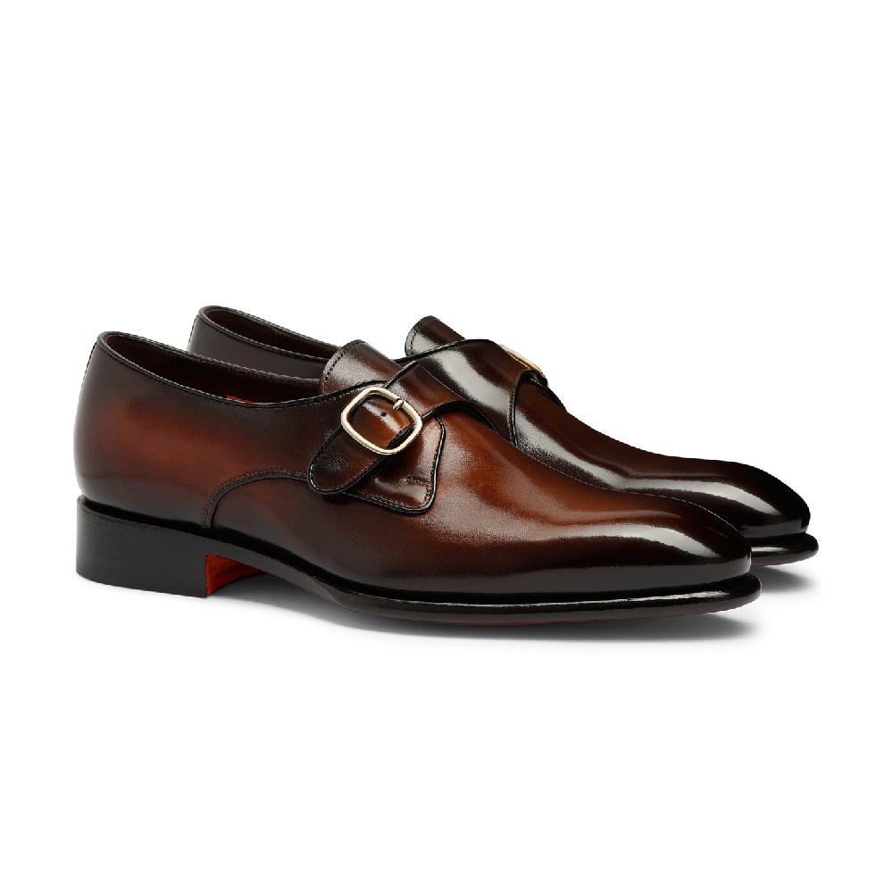 Santoni Mono Fibbia Da Uomo In Pelle Marrone
