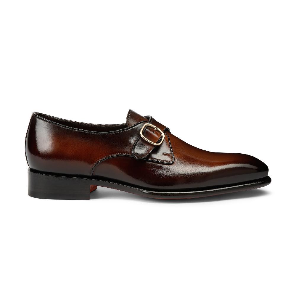Santoni Mono fibbia da uomo in pelle marrone