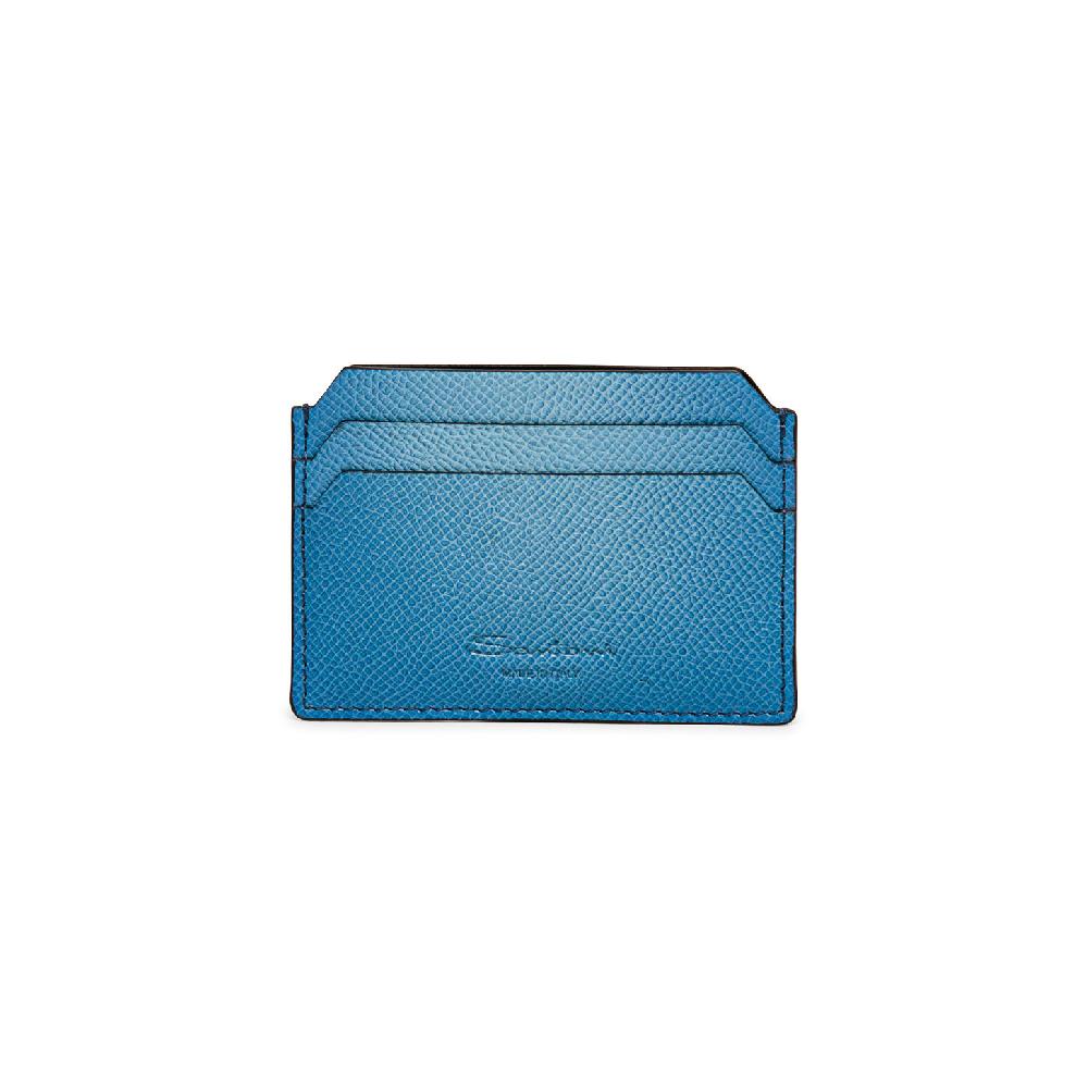 Santoni Porta carte di credito in saffiano azzurro