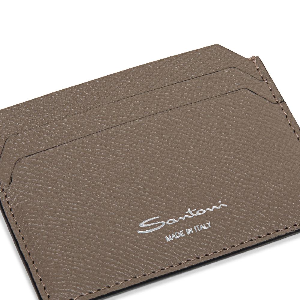 Santoni Porta Carte Di Credito In Saffiano Beige