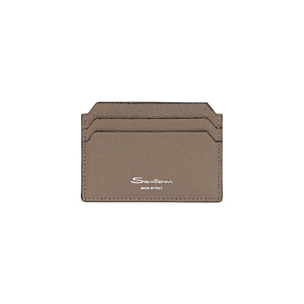 Santoni Porta carte di credito in saffiano beige