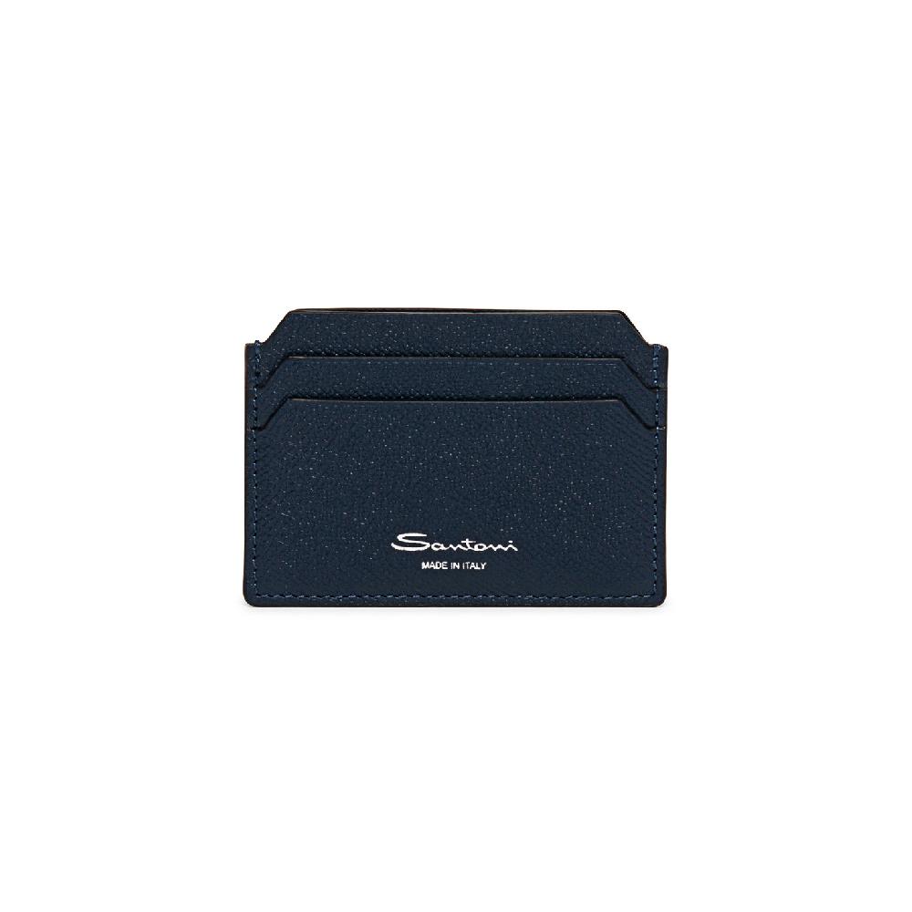 Santoni Porta carte di credito in saffiano blu