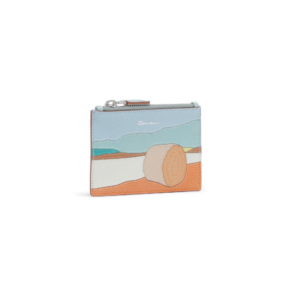 Santoni Porta Monete In Saffiano Azzurro