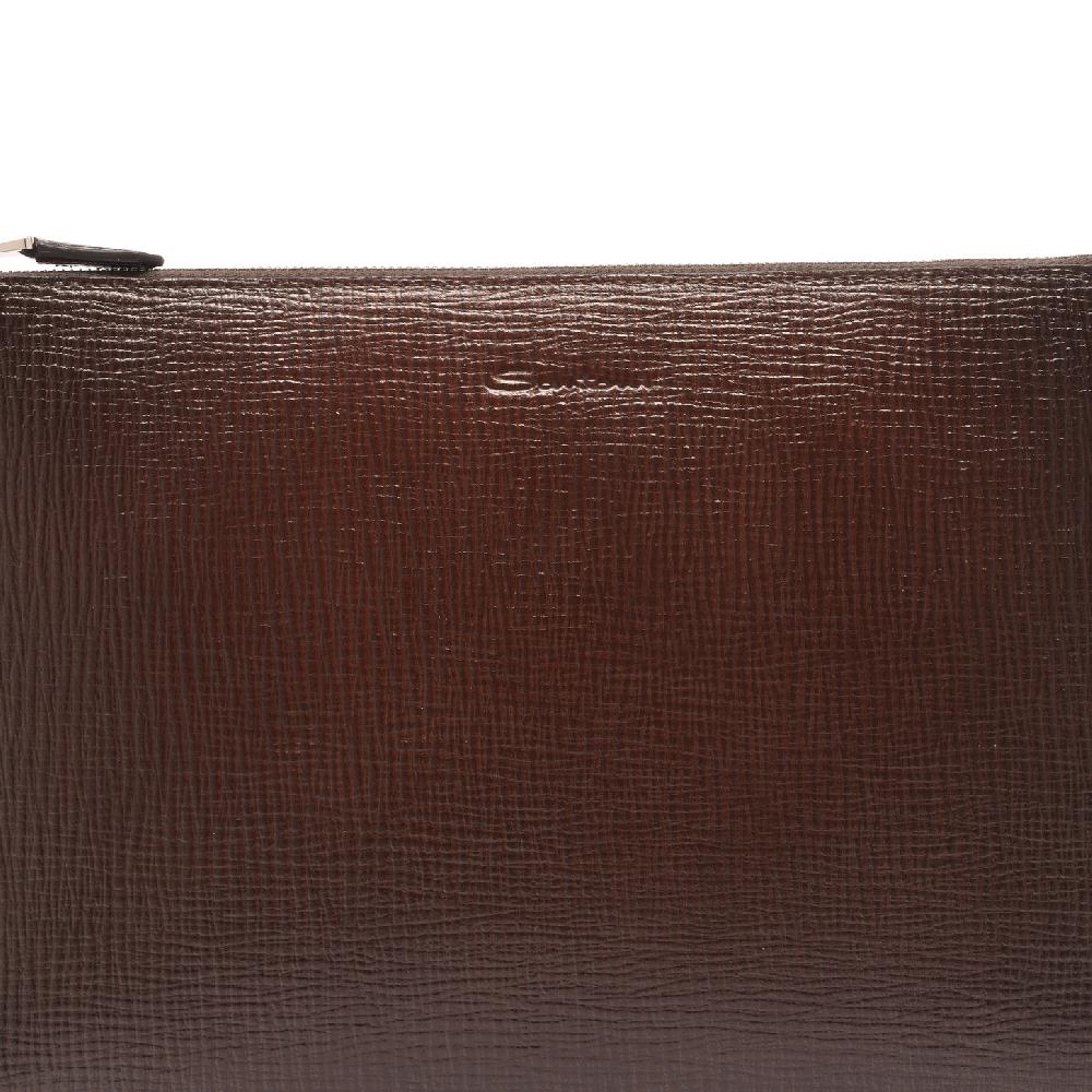 Santoni Pouch In Pelle Stampata Testa Di Moro