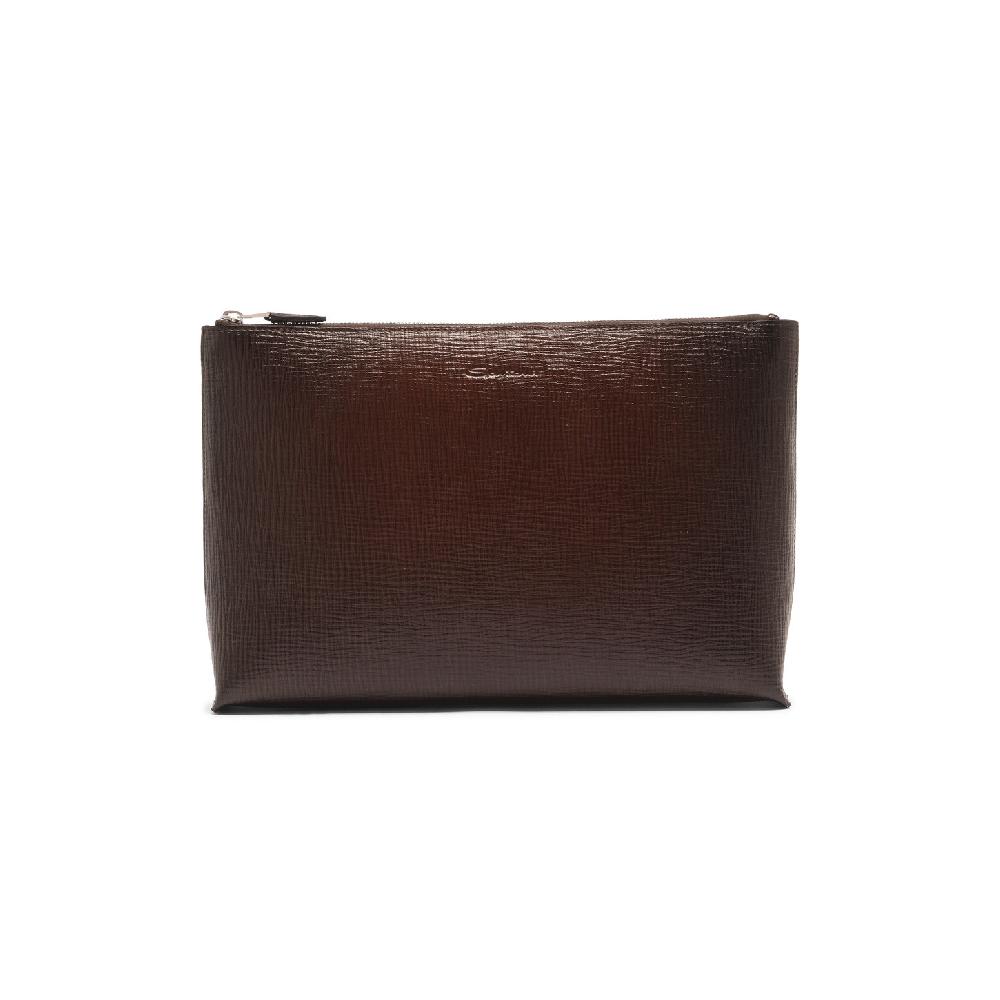 Santoni Pouch in pelle stampata testa di moro