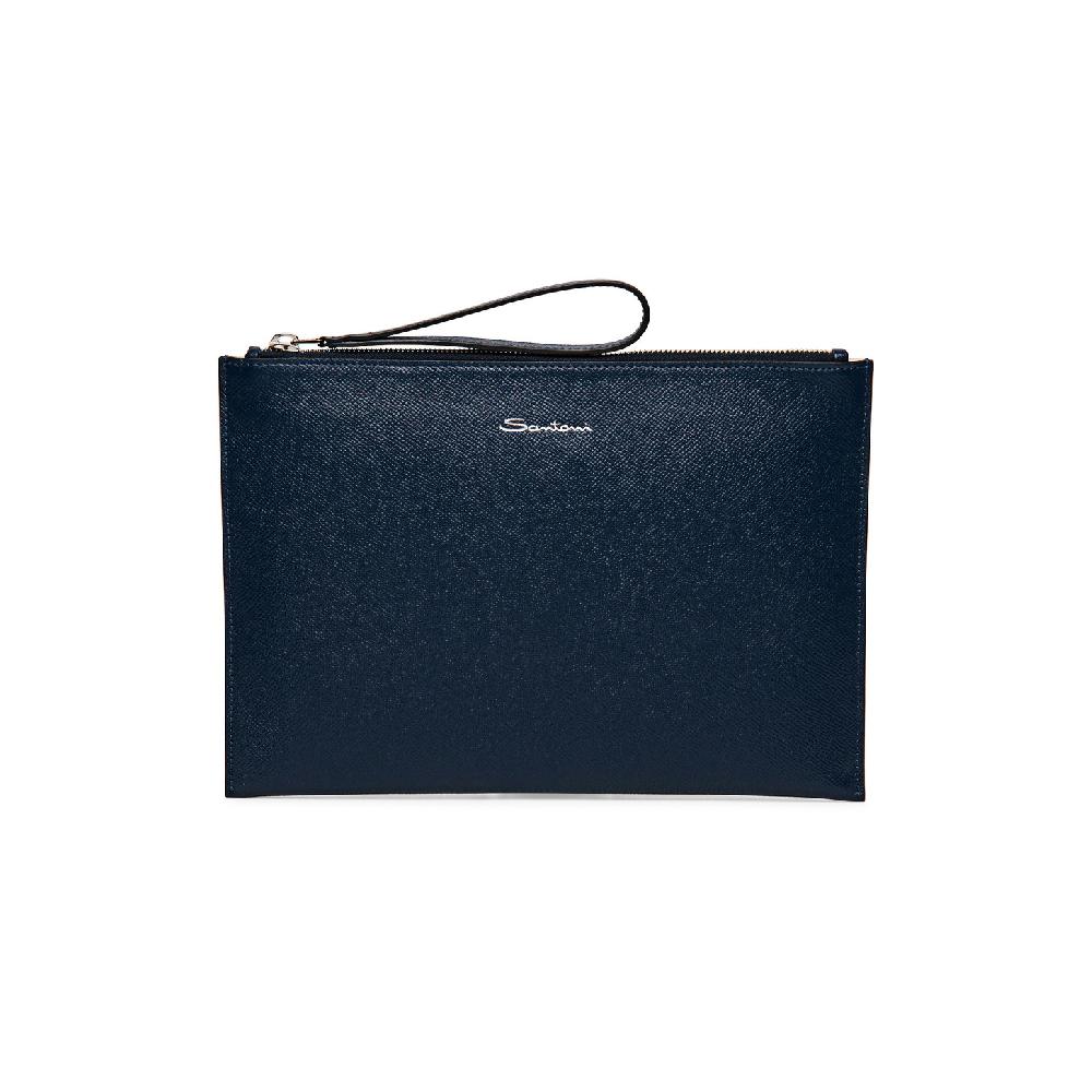 Santoni Pouch in saffiano blu