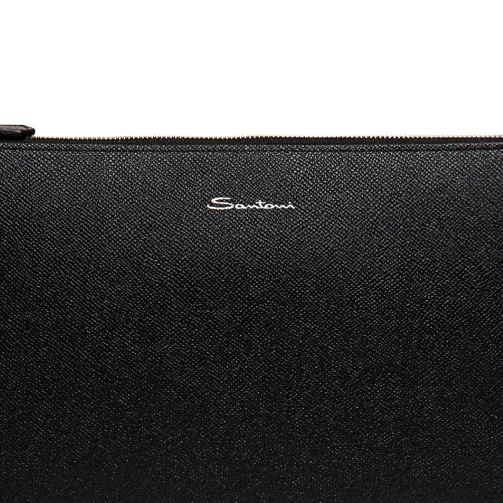 Santoni Pouch In Saffiano Nero