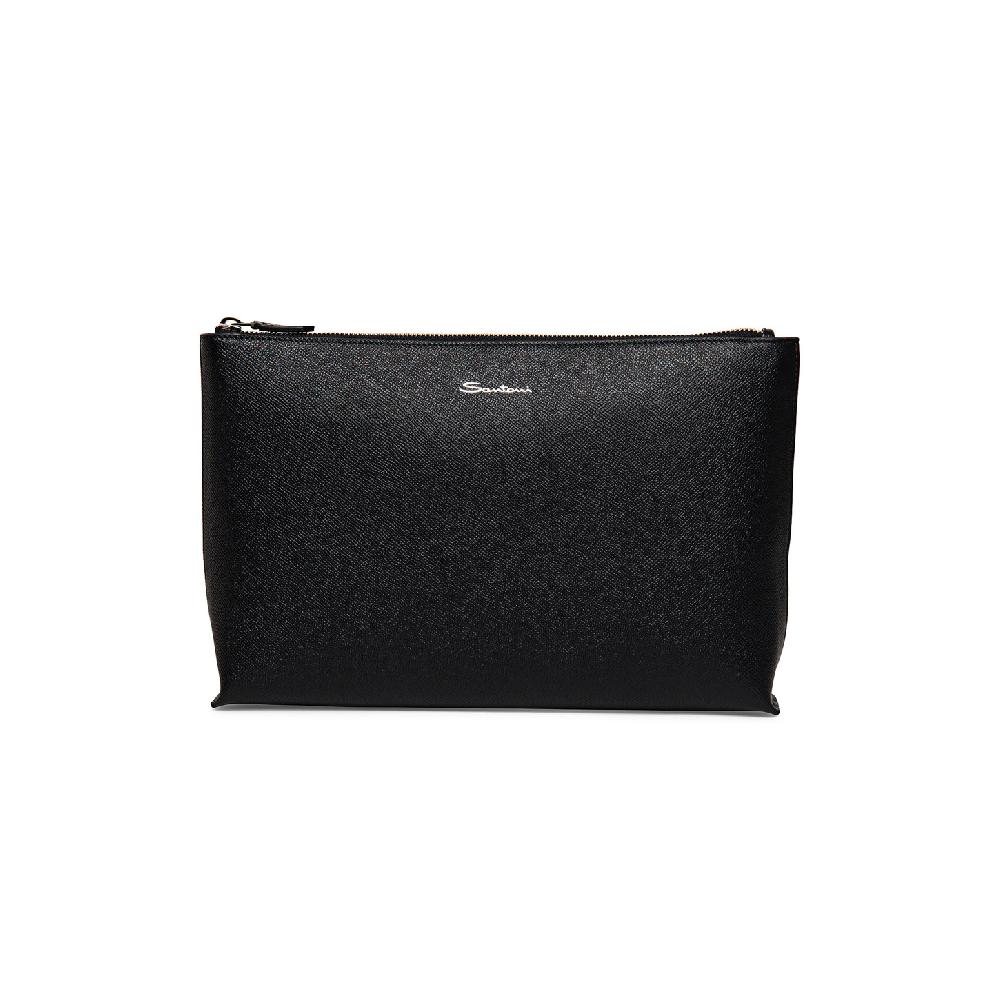 Santoni Pouch in saffiano nero