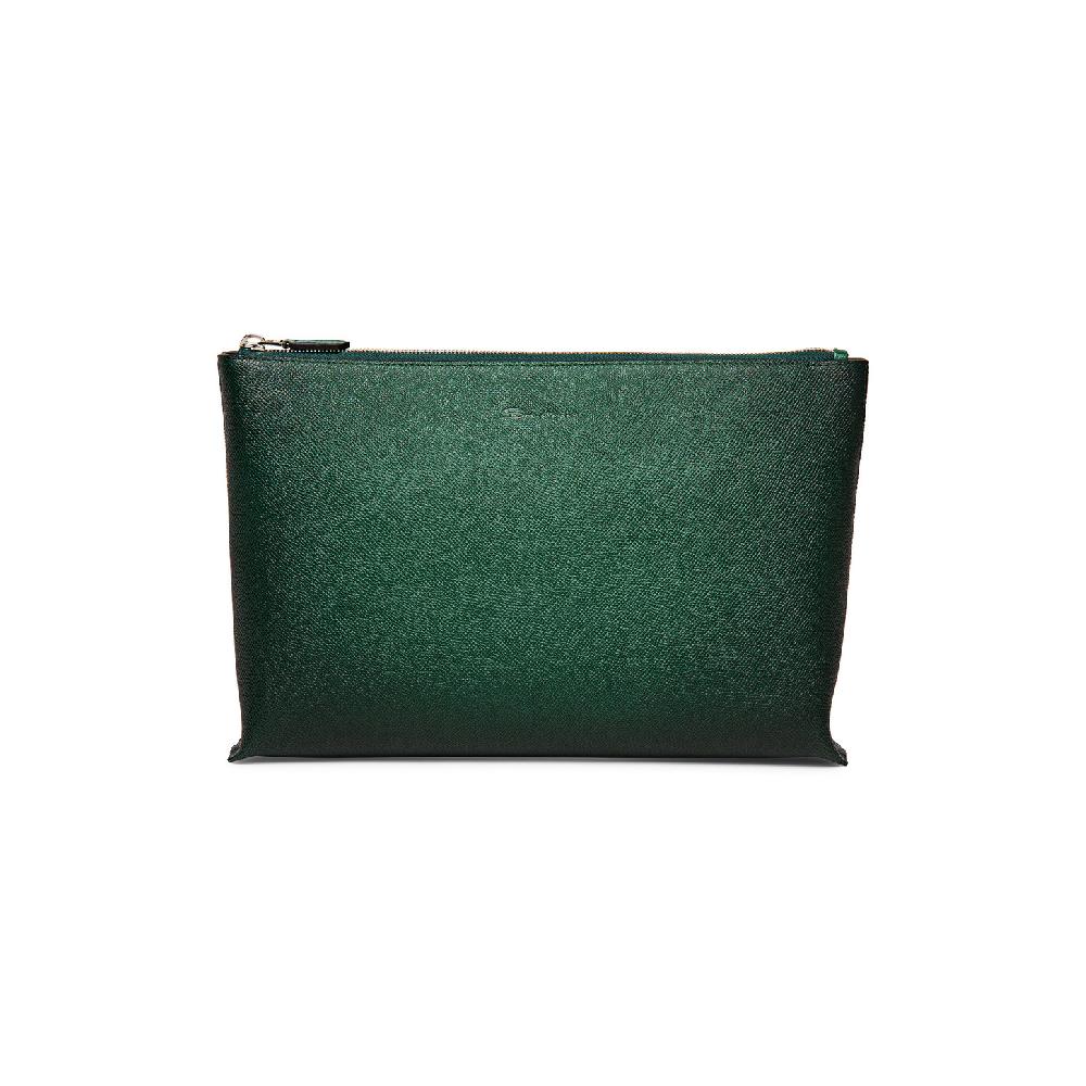 Santoni Pouch in saffiano verde