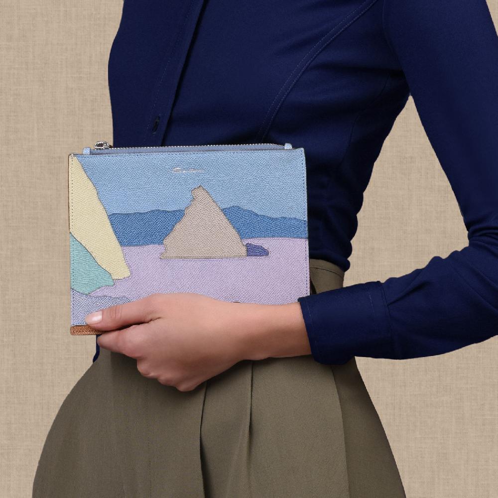 Santoni Pouch Piccola In Saffiano Azzurro