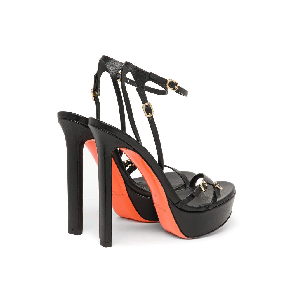 Santoni Sandalo Tacco Alto Da Donna In Pelle Nera