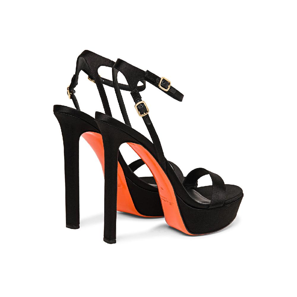 Santoni Sandalo Tacco Alto Da Donna In Raso Nero
