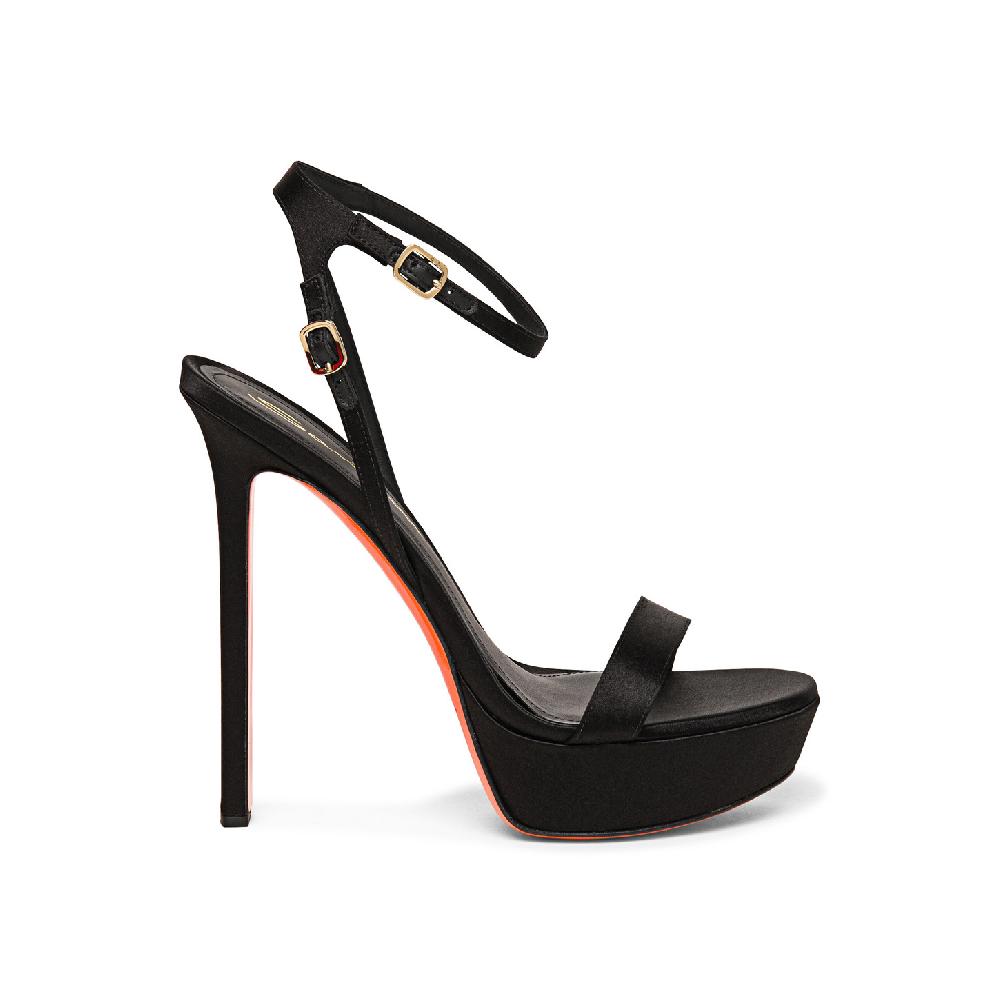 Santoni Sandalo tacco alto da donna in raso nero