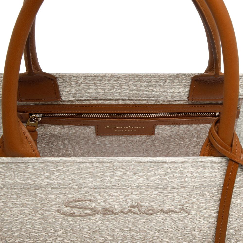 Santoni Shopping Bag In Tessuto Beige