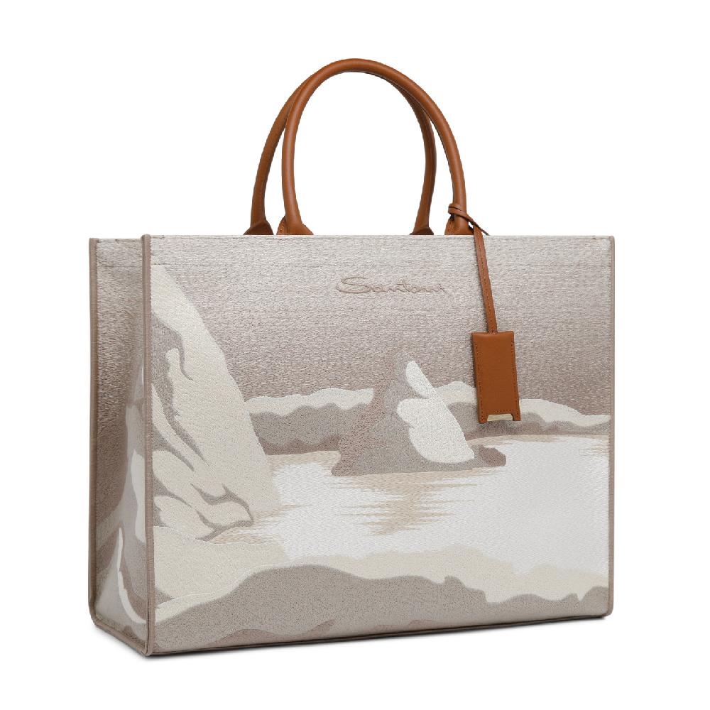 Santoni Shopping Bag In Tessuto Beige