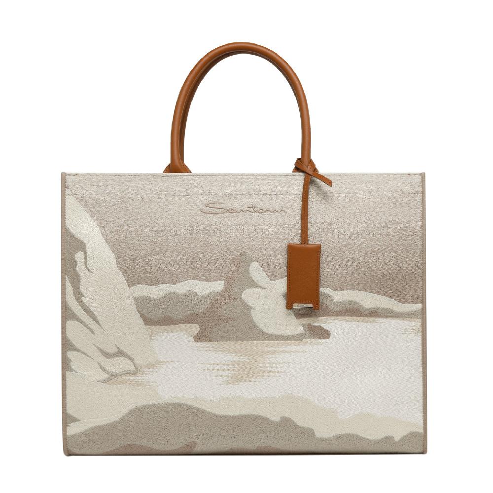 Santoni Shopping bag in tessuto beige