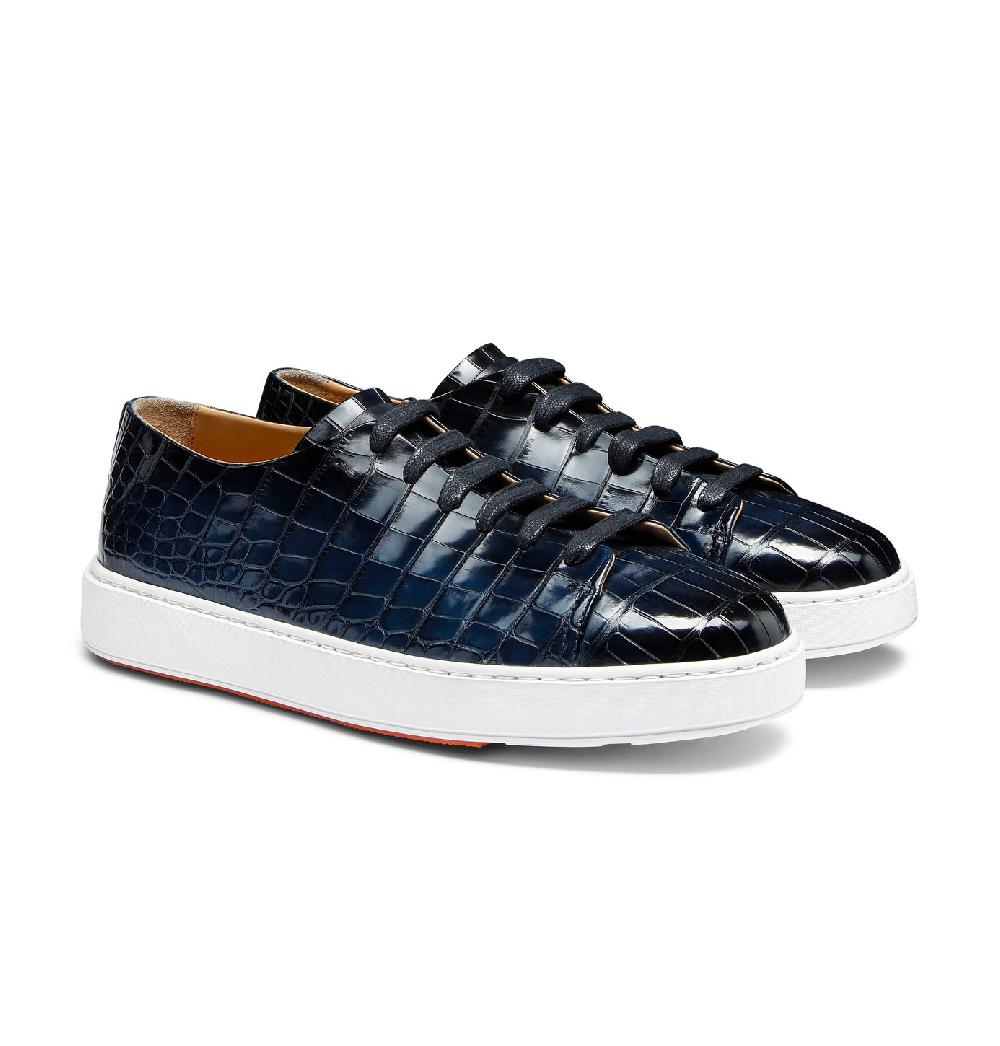 Santoni Sneaker Da Uomo In Alligatore Blu