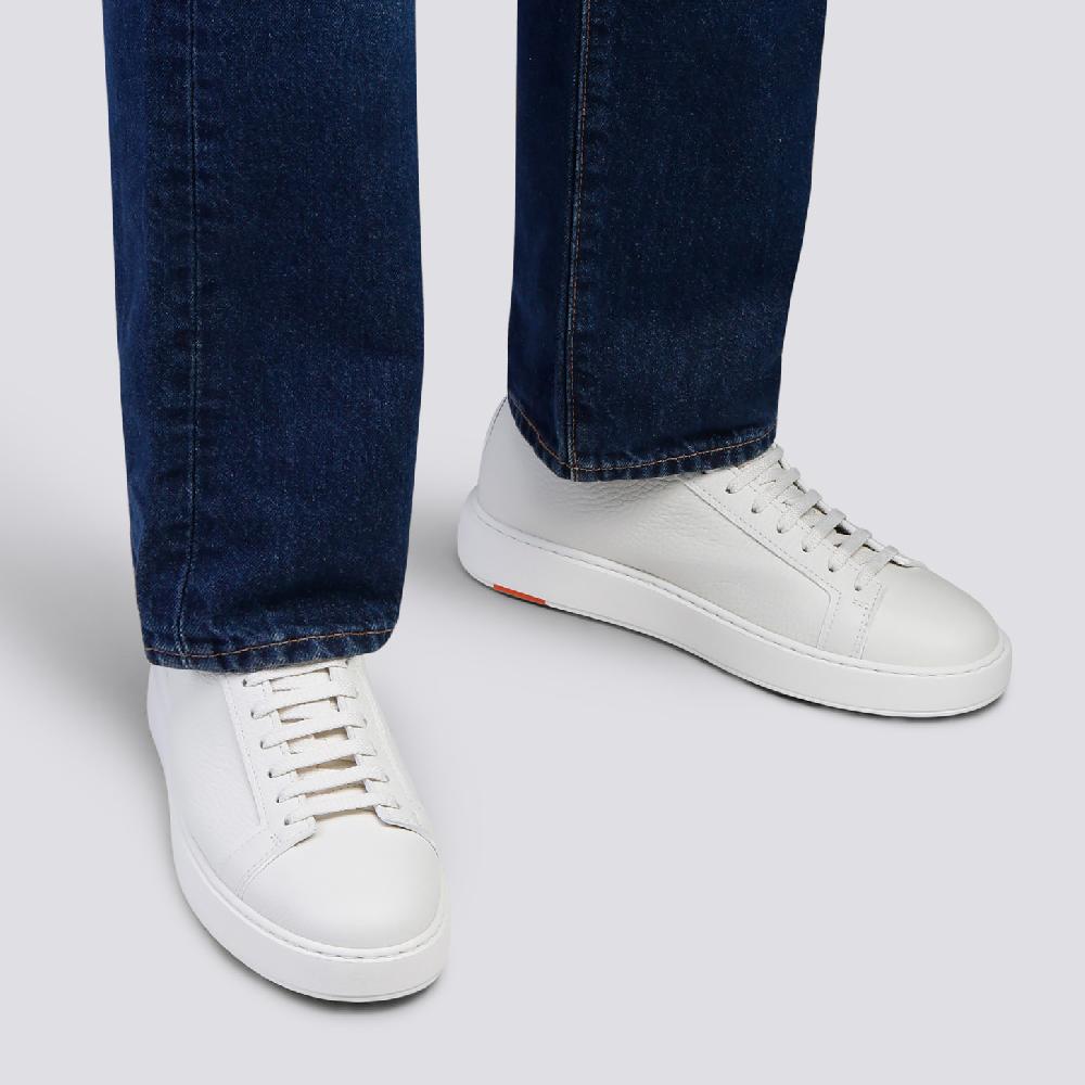 Santoni Sneaker Da Uomo In Pelle Bottalata Bianca