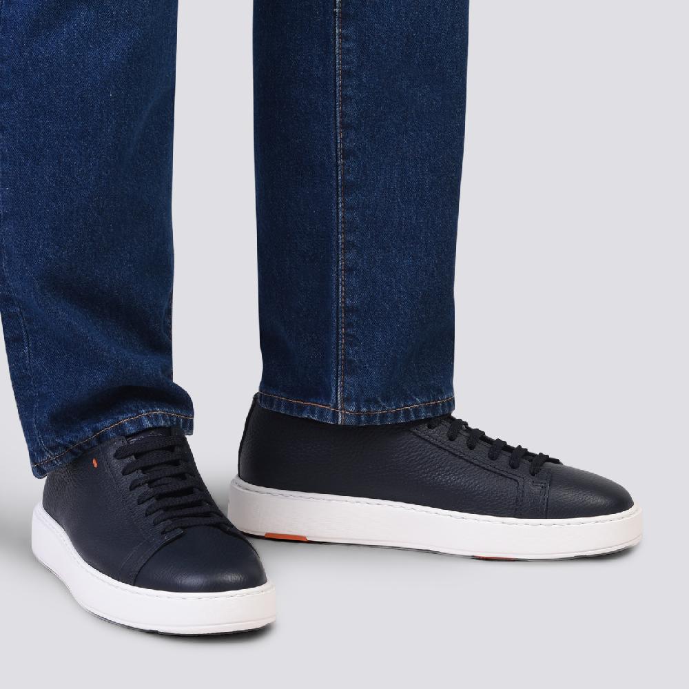 Santoni Sneaker Da Uomo In Pelle Bottalata Blu