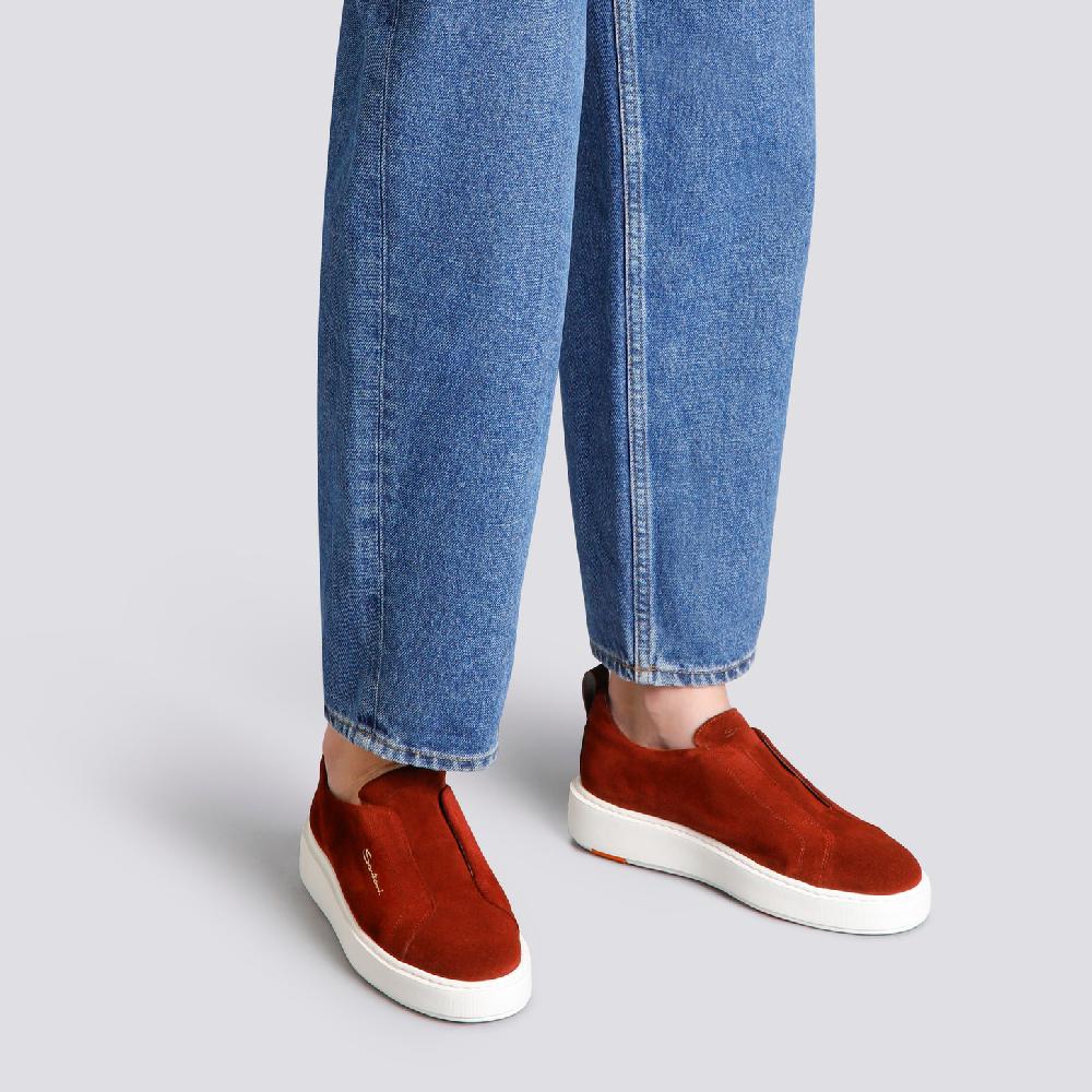 Santoni Sneaker Slip-on Da Donna In Suede Bordeaux