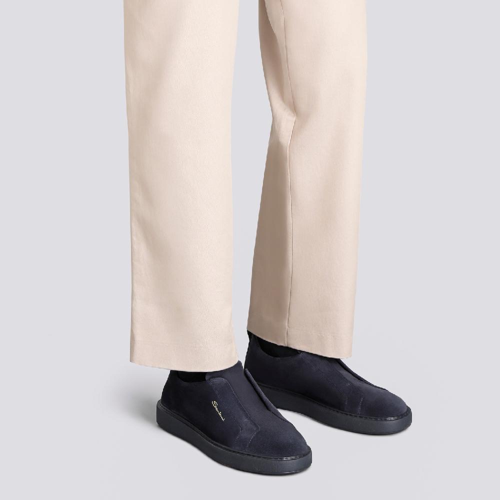 Santoni Sneaker Slip-on Da Uomo In Suede Blu