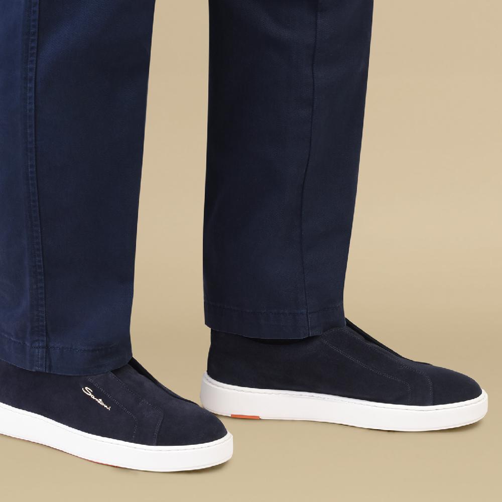 Santoni Sneaker Slip-on Da Uomo In Suede Blu