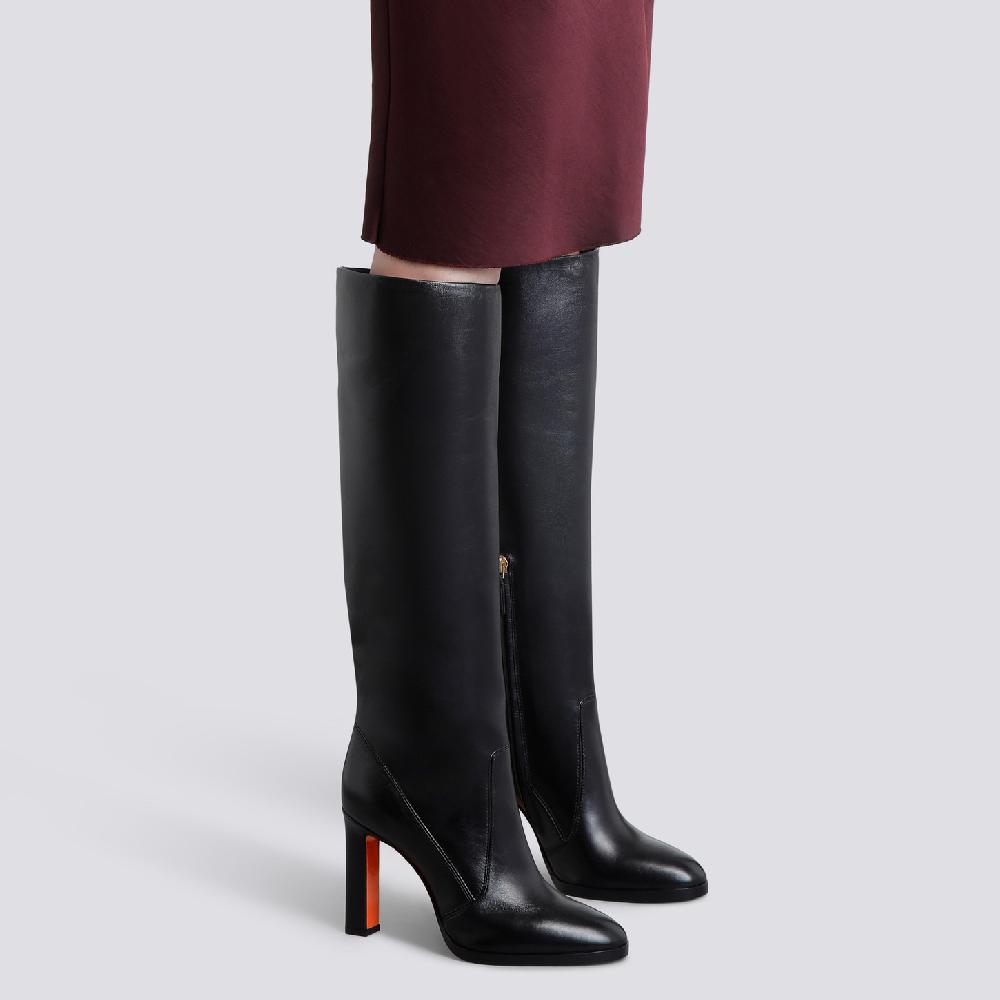 Santoni Stivale Tacco Alto Da Donna In Pelle Nera