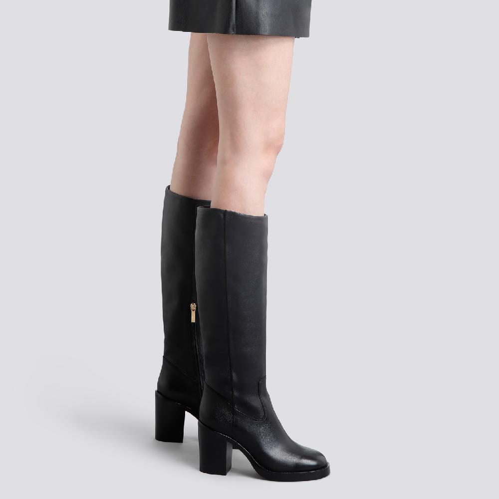 Santoni Stivale Tacco Alto Da Donna In Pelle Nera