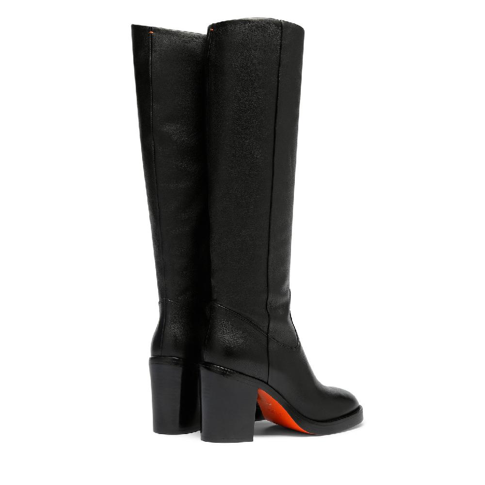 Santoni Stivale Tacco Alto Da Donna In Pelle Nera