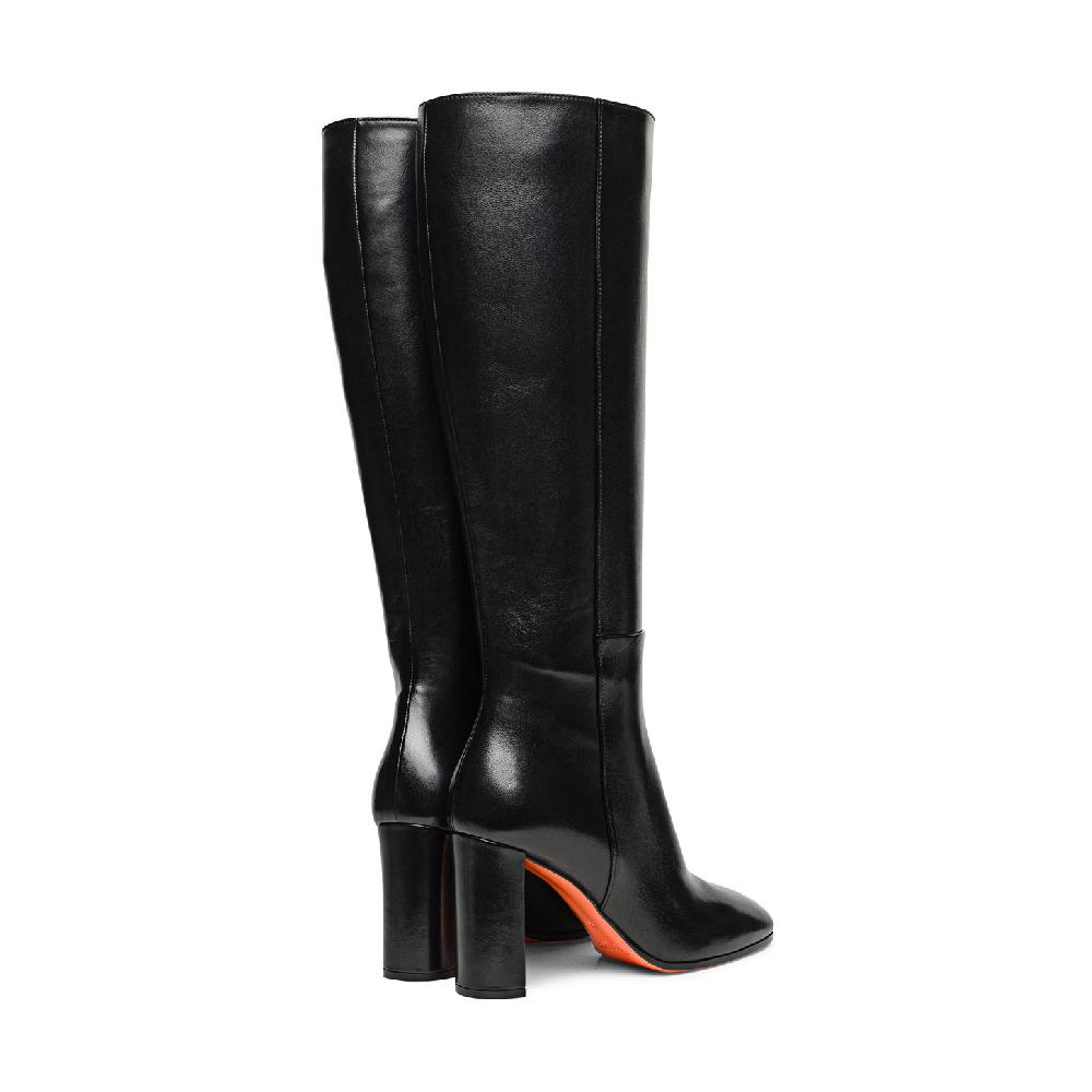 Santoni Stivale Tacco Alto Da Donna In Pelle Nera