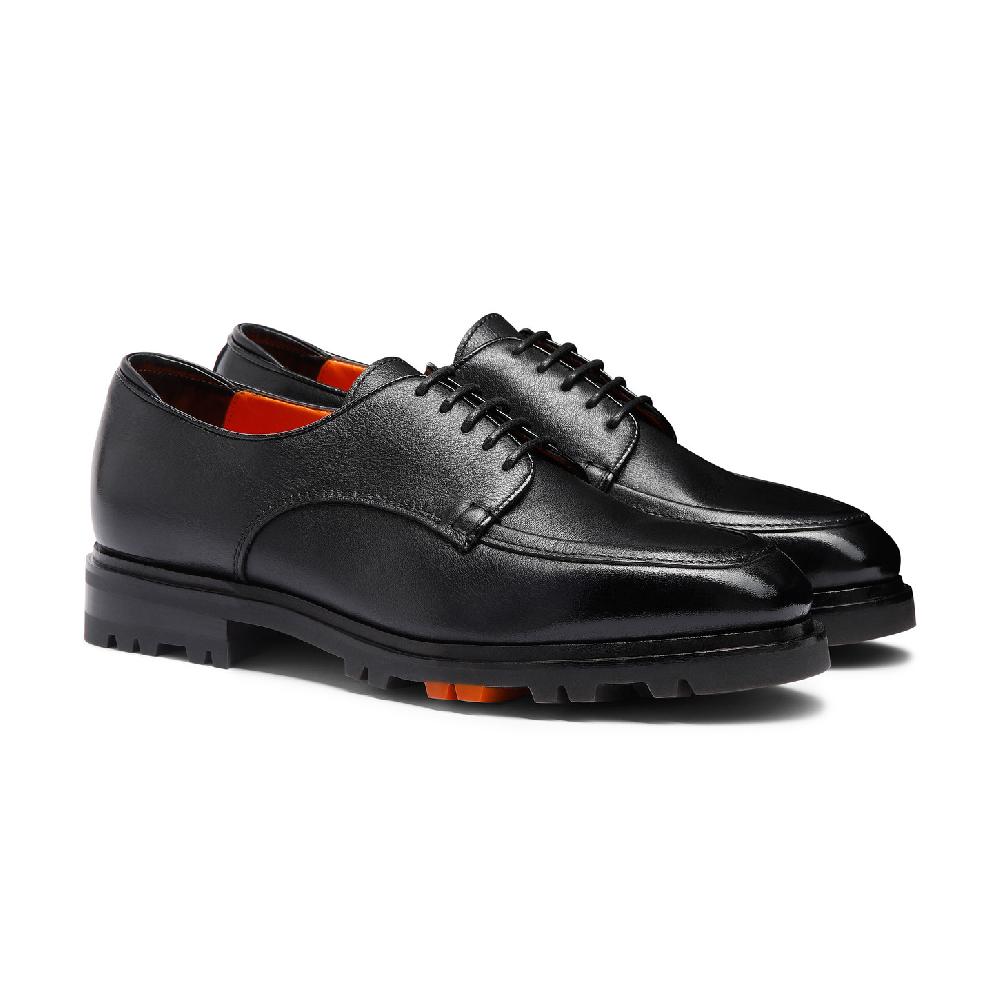Santoni Stringata Derby Da Uomo In Pelle Nera