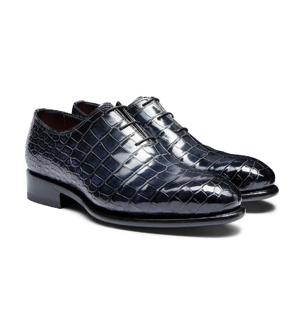 Santoni Stringata Oxford Da Uomo In Alligatore Blu