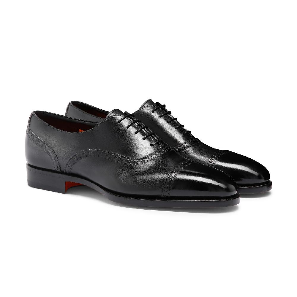 Santoni Stringata Oxford Da Uomo In Pelle Nera