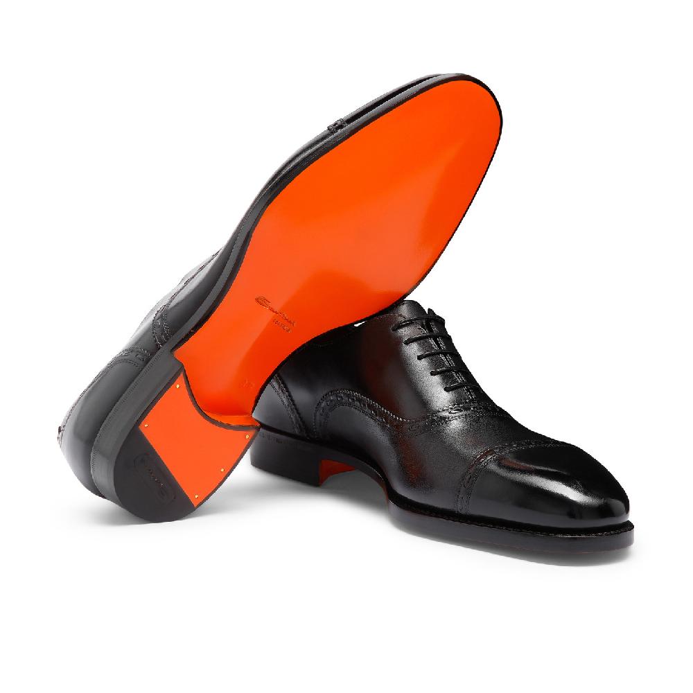 Santoni Stringata Oxford Da Uomo In Pelle Nera