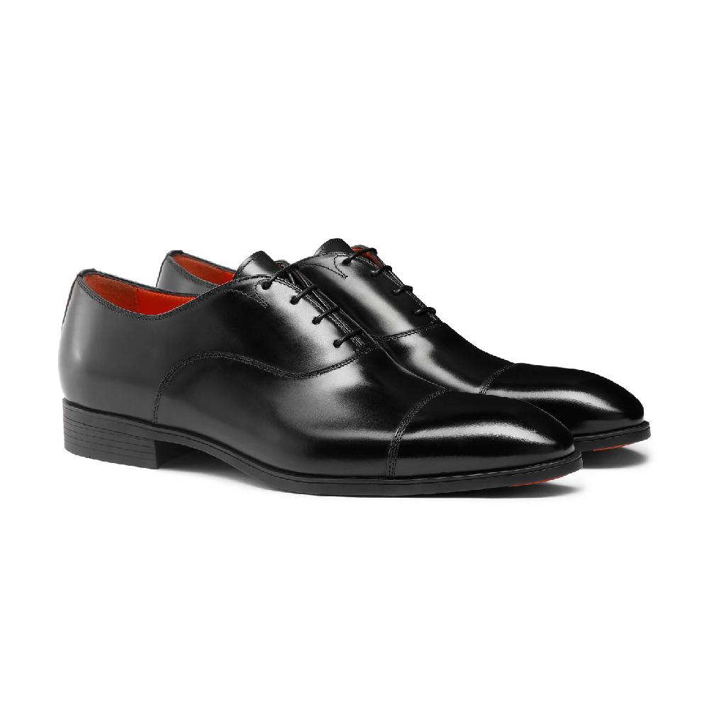 Santoni Stringata Oxford Da Uomo In Pelle Nera