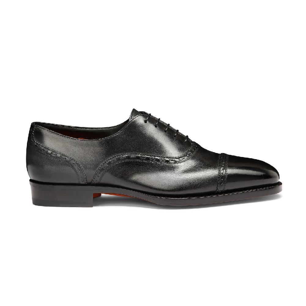 Santoni Stringata Oxford da uomo in pelle nera