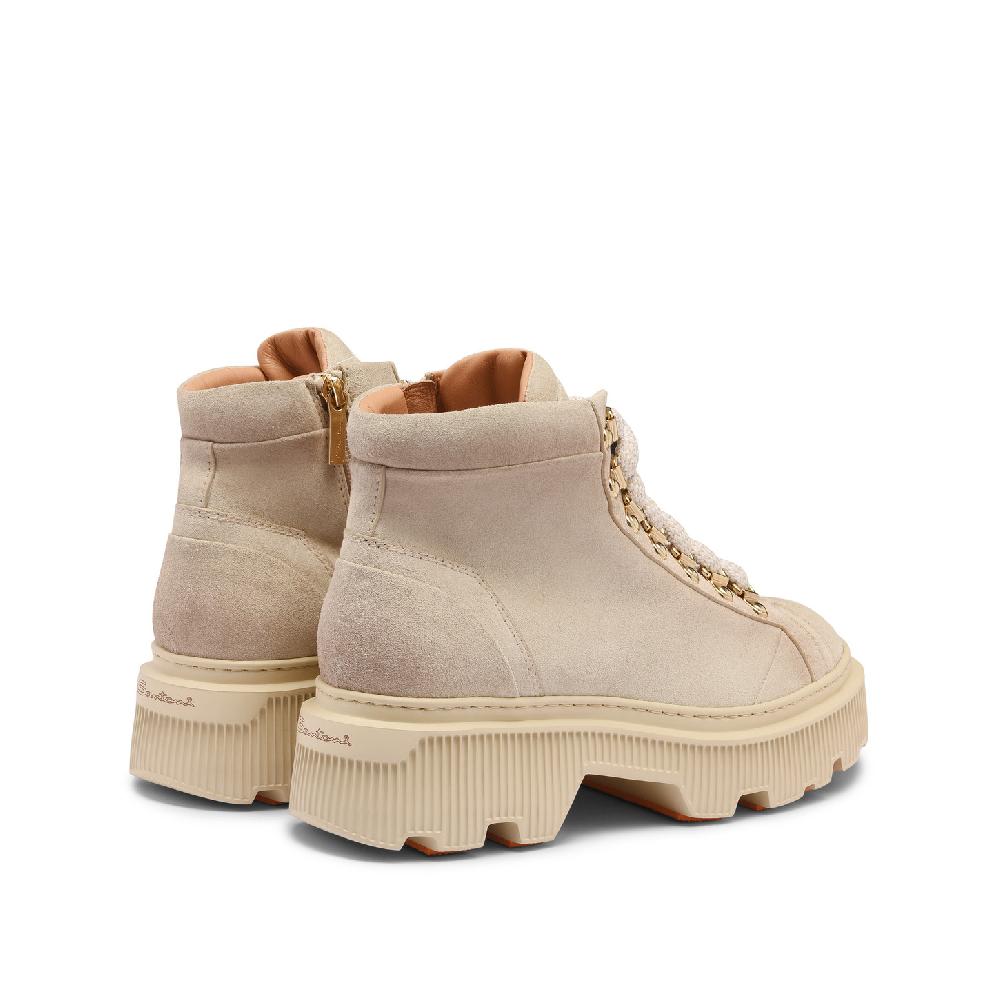 Santoni Scarponcino Da Montagna Da Donna In Suede Beige