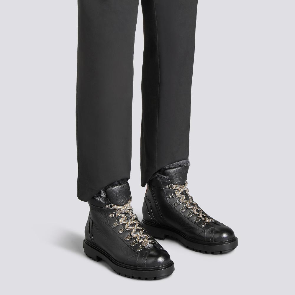 Santoni Scarponcino Da Montagna Da Uomo In Pelle Bottalata Nera Con Pelliccia