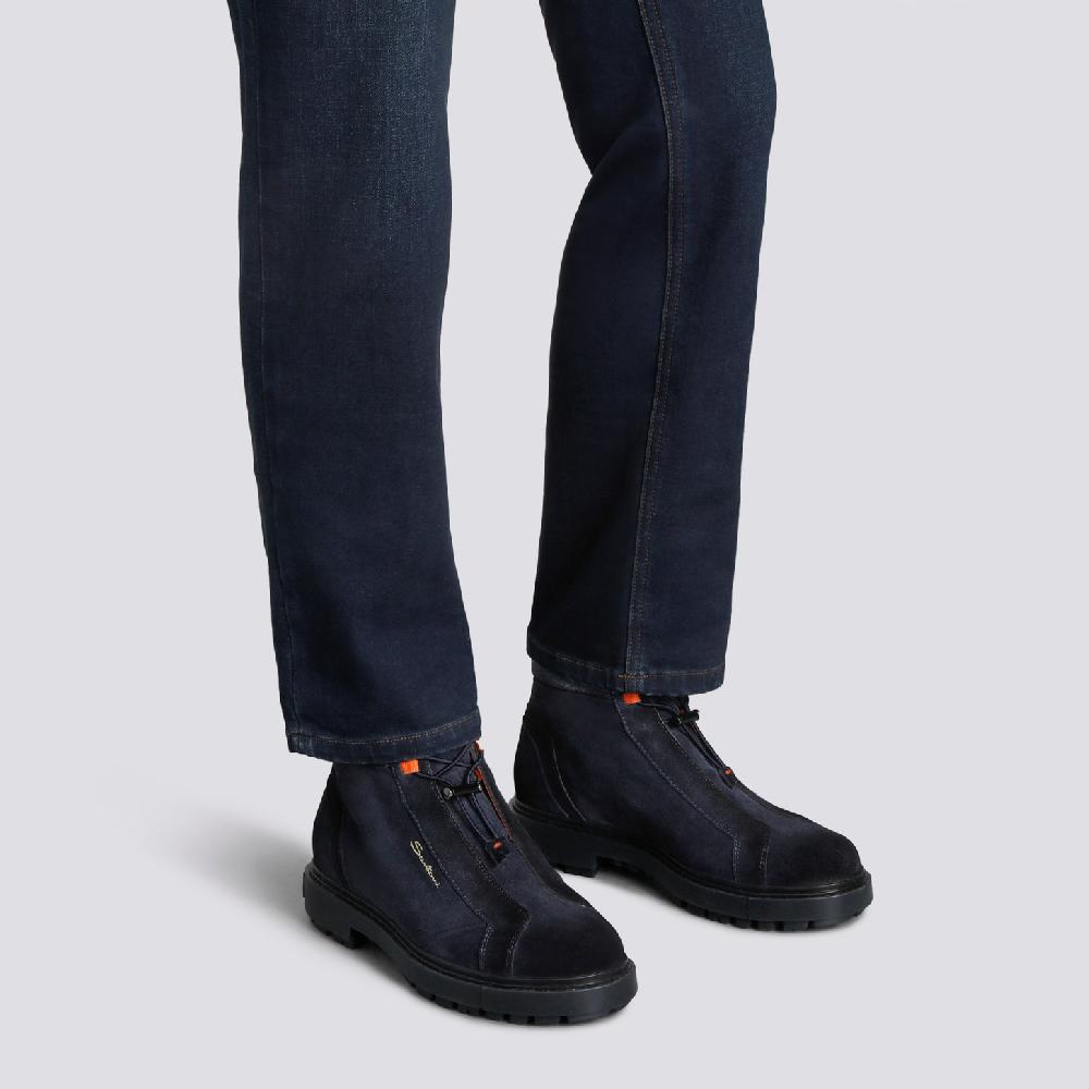 Santoni Scarponcino Da Montagna Da Uomo In Suede Blu