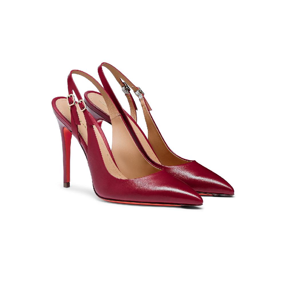 Santoni Slingback Tacco Alto Da Donna In Pelle Rossa