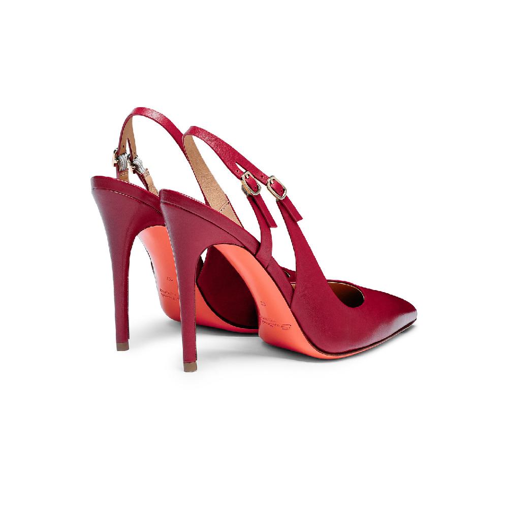 Santoni Slingback Tacco Alto Da Donna In Pelle Rossa