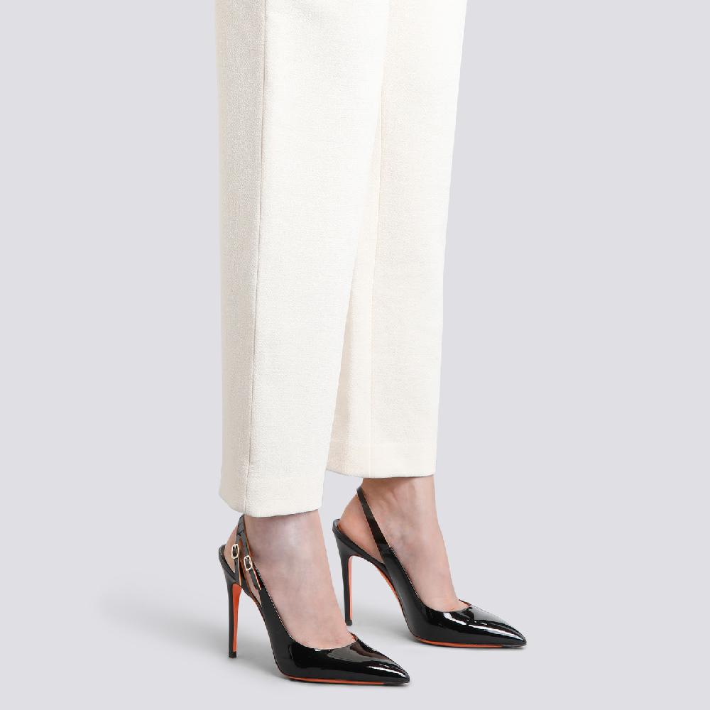 Santoni Slingback Tacco Alto Da Donna In Vernice Nera