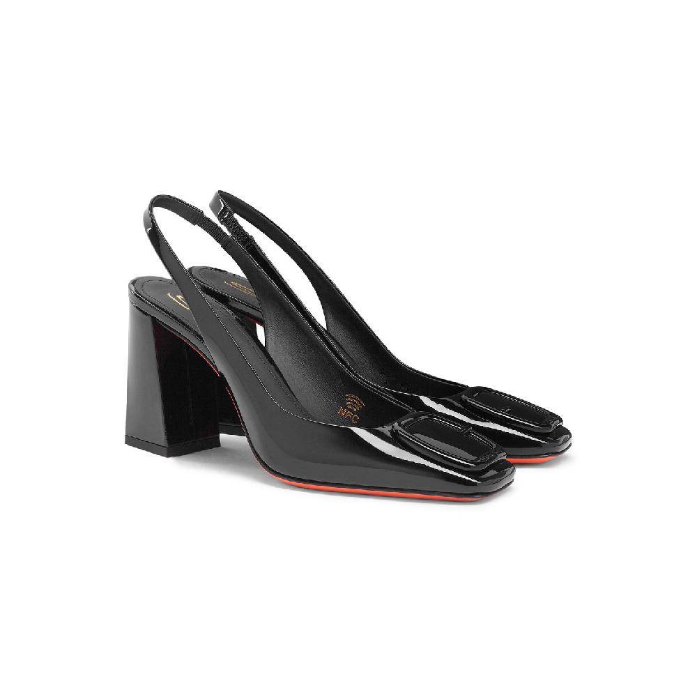 Santoni Slingback Tacco Alto Da Donna In Vernice Nera